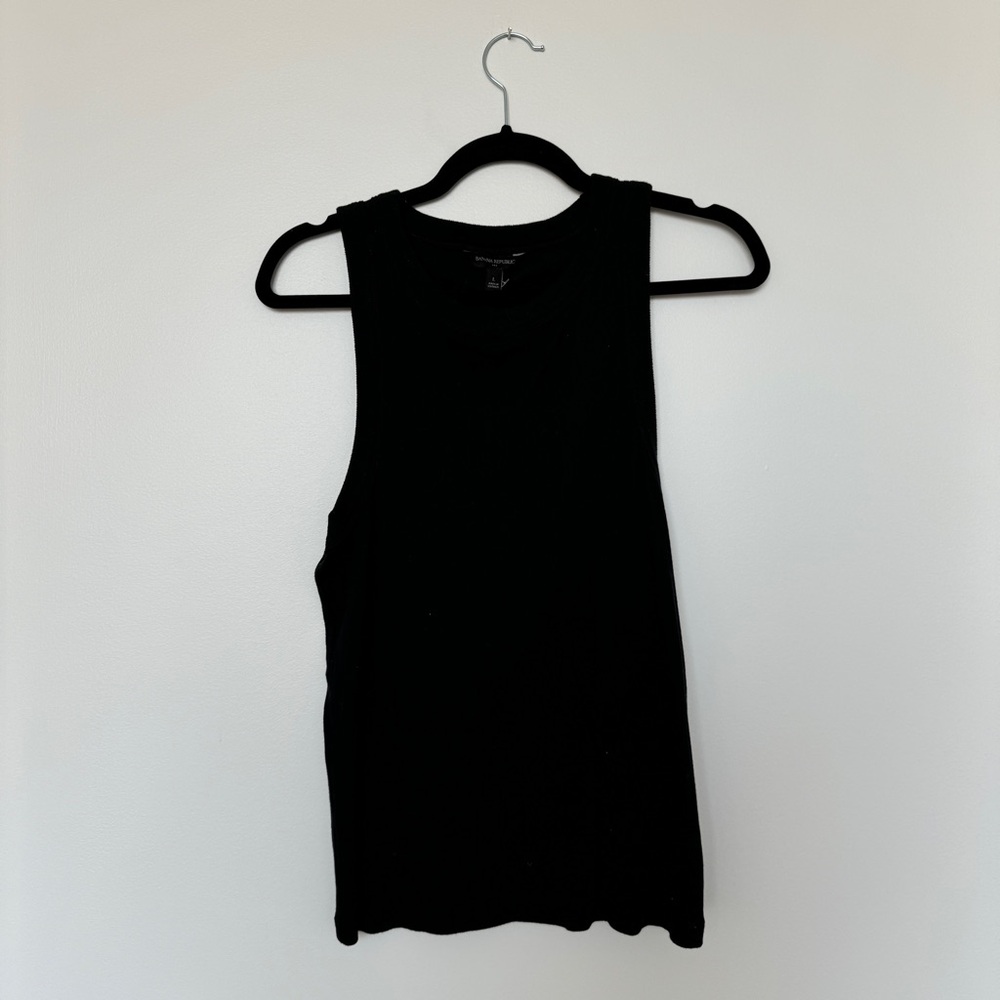 Banana Republic NWT Black Halter Neck Ribbed Knit Fitted Tank Top